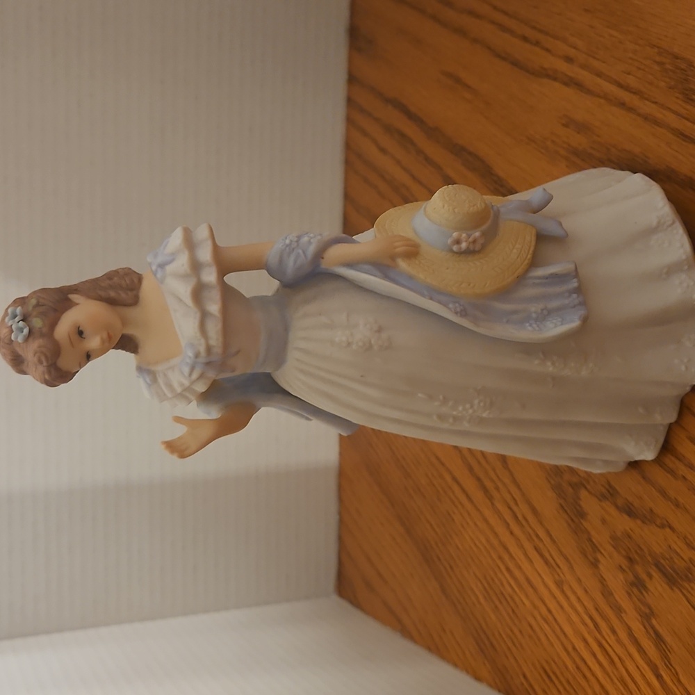 Charming Porcelain Lady Figurine in Cream and Blue